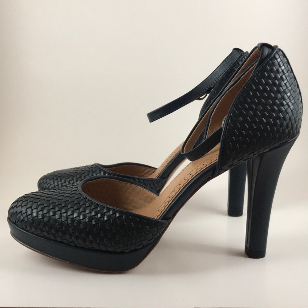 BROOKS BROTHERS woven calfskin ankle strap heels - Picture 1 of 7